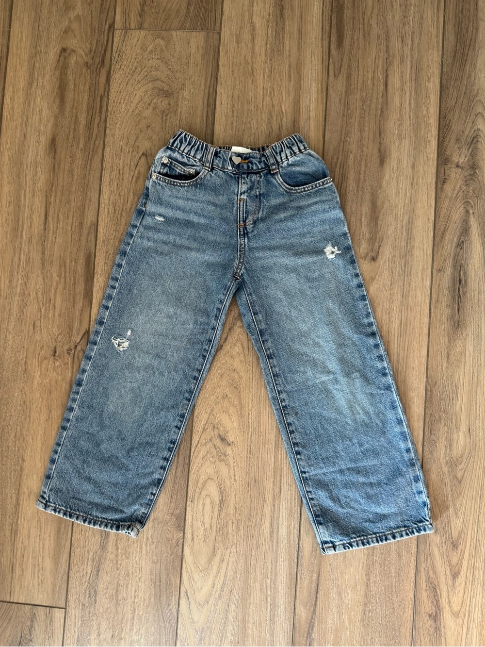 Zara Light Blue Distressed Kid Wide Leg Jeans size 6